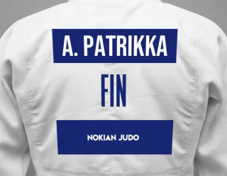Judo GI with a backnumber showing the name Aapo Patrikka from Nokian Judo