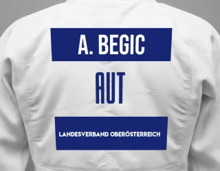 Judo GI with a backnumber showing the name Abdullah Begic from Landesverband Oberösterreich