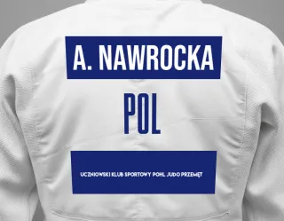 Judo GI with a backnumber showing the name Ada Nawrocka from Uczniowski Klub Sportowy Pohl Judo Przemęt