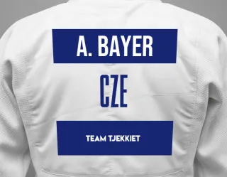 Judo GI with a backnumber showing the name Adam Bayer from Team Tjekkiet