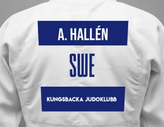 Judo GI with a backnumber showing the name Adam Hallén from Kungsbacka Judoklubb