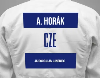 Judo GI with a backnumber showing the name Adam Horák from JudoClub Liberec