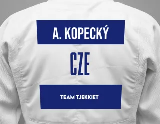 Judo GI with a backnumber showing the name Adam Kopecký from Team Tjekkiet