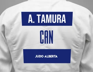 Judo GI with a backnumber showing the name Addyson Lily Toshimi Tamura from Judo Alberta