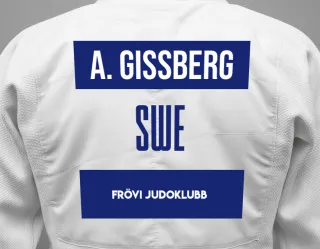 Judo GI with a backnumber showing the name Adrian Gissberg from Frövi Judoklubb