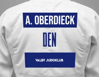 Judo GI with a backnumber showing the name Adrian Oberdieck from Valby Judoklub