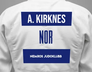 Judo GI with a backnumber showing the name Adriana Ramadani Kirknes from Nidaros judoklubb