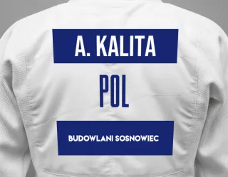 Judo GI with a backnumber showing the name Adrianna Kalita from Budowlani Sosnowiec