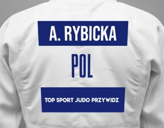 Judo GI with a backnumber showing the name Agata Rybicka from Top Sport Judo Przywidz