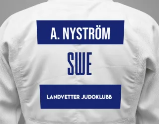 Judo GI with a backnumber showing the name Agnes Nyström from Landvetter Judoklubb