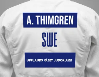 Judo GI with a backnumber showing the name Agnes Thimgren from Upplands Väsby Judoklubb