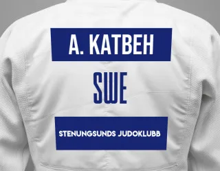 Judo GI with a backnumber showing the name Ahmad Katbeh from Stenungsunds Judoklubb