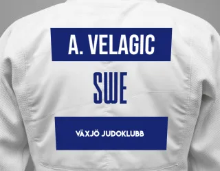 Judo GI with a backnumber showing the name Ajla Velagic from Växjö Judoklubb