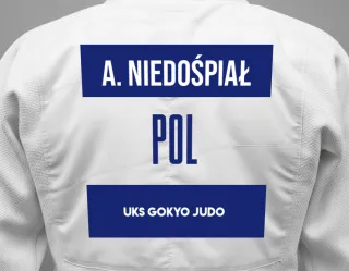 Judo GI with a backnumber showing the name Alan Niedośpiał from UKS Gokyo Judo