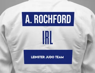 Judo GI with a backnumber showing the name Alan Rochford from Leinster Judo Team