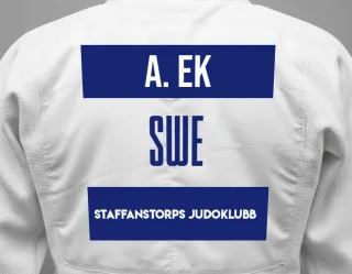 Judo GI with a backnumber showing the name Albert Ek from Staffanstorps Judoklubb