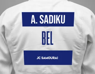 Judo GI with a backnumber showing the name Albin Sadiku from JC Samourai
