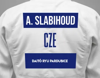 Judo GI with a backnumber showing the name Aleš Slabihoud from Daitó Ryu Pardubice