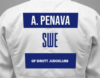 Judo GI with a backnumber showing the name Aleksandar Penava from GF Idrott Judoklubb