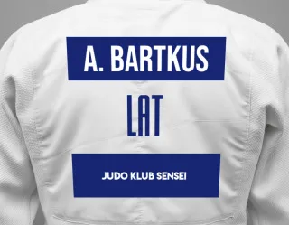 Judo GI with a backnumber showing the name Aleksandras Bartkus from Judo Klub Sensei