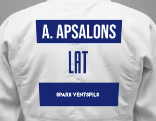 Judo GI with a backnumber showing the name Aleksandrs Apsalons from SPARS Ventspils