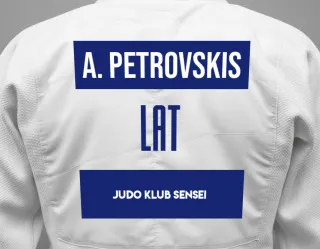 Judo GI with a backnumber showing the name Aleksandrs Petrovskis from Judo Klub Sensei