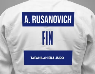 Judo GI with a backnumber showing the name Alex Rusanovich from Tapanilan Erä Judo