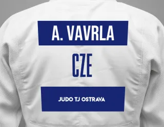 Judo GI with a backnumber showing the name Alex Vavrla from Judo TJ Ostrava