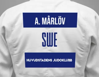 Judo GI with a backnumber showing the name Alexander Mårlöv from Huvudstadens Judoklubb