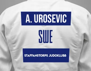 Judo GI with a backnumber showing the name Alexander Urosevic from Staffanstorps Judoklubb