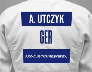 Judo GI with a backnumber showing the name Alexander Utczyk from Judo-Club 71 Düsseldorf e.V.