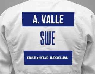 Judo GI with a backnumber showing the name Alexander Valle from Kristianstad Judoklubb