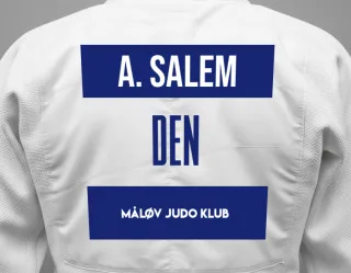 Judo GI with a backnumber showing the name Alexandra Salem from Måløv Judo Klub