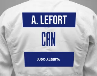 Judo GI with a backnumber showing the name Alexandria Lefort from Judo Alberta