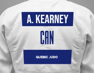 Judo GI with a backnumber showing the name Alexis Kearney from Quebec Judo