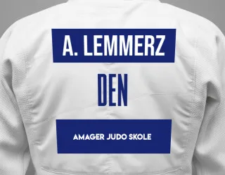 Judo GI with a backnumber showing the name Alfa Liv Lemmerz from Amager Judo Skole