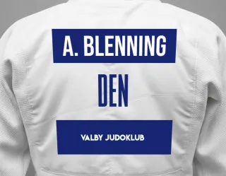 Judo GI with a backnumber showing the name Alfred Viktor Lund Blenning from Valby Judoklub