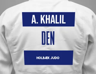 Judo GI with a backnumber showing the name Ali Khalil from Holbæk Judo