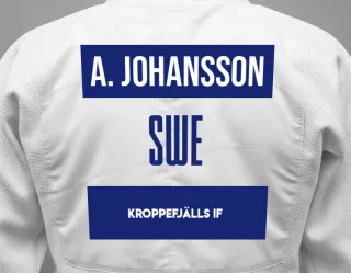 Judo GI with a backnumber showing the name Alice Johansson from Kroppefjälls IF