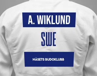Judo GI with a backnumber showing the name Alice Wiklund from Näsets Budoklubb