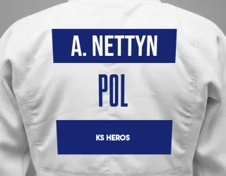 Judo GI with a backnumber showing the name Alicja Nettyn from KS HEROS