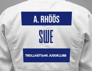 Judo GI with a backnumber showing the name Alva Rhöös from Trollhättans Judoklubb