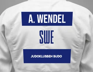 Judo GI with a backnumber showing the name Alvin Wendel from Judoklubben Budo