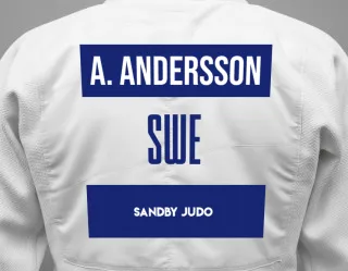 Judo GI with a backnumber showing the name Amanda Andersson from Sandby Judo