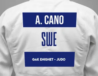 Judo GI with a backnumber showing the name Amanda Cano from GAK Enighet - Judo