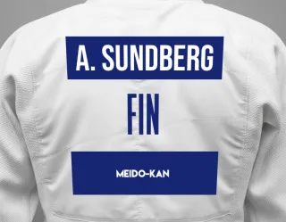 Judo GI with a backnumber showing the name Amanda Sundberg from Meido-Kan