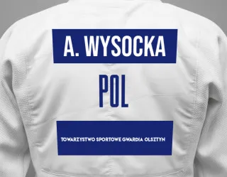 Judo GI with a backnumber showing the name Amelia Wysocka from Towarzystwo Sportowe GWARDIA Olsztyn