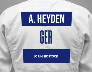 Judo GI with a backnumber showing the name Amelie  Heyden from JC Uni Rostock