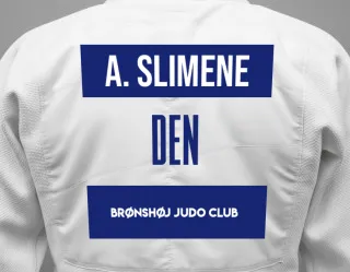 Judo GI with a backnumber showing the name Amir Slimene from Brønshøj Judo Club