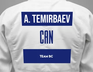 Judo GI with a backnumber showing the name Amir Temirbaev from Team BC